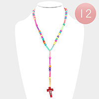 12PCS - Crucifix Pendant Beaded Y Necklaces