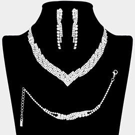 3PCS - Rhinestone Pave Necklace Clip On Earring Jewelry Set