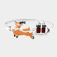 Enamel Rudolph Glitter Christmas Gift Hook Bracelet