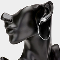 Rhinestone Embellished Round Brass Metal Hoop Earrings