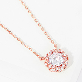 Gold Dipped CZ Round Pendant Necklace