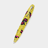 Leopard Patterned Crystal Embellished Ball Pen