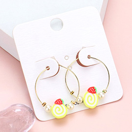 Pearl Strawberry Cake Accented Metal Hoop Earrings