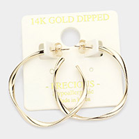 14K Gold Dipped Twisted Irregular Metal Hoop Earrings