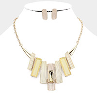 Stone Embellished Colored Metal Rectangle Link Necklace