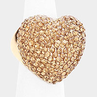 Heart Crystal Rhinestone Pave Stretchable Ring
