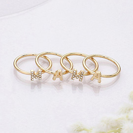 4PCS - MAMA Rhinestone Embellished Message Rings