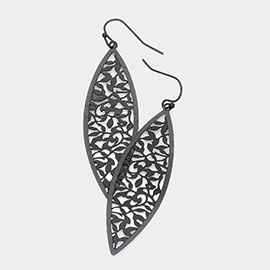 Brass Metal Cut Out Detailed Marquise Dangle Earrings