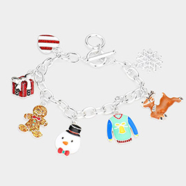 Gingerbread Man Snowman Rudolph Heart Christmas Tree Charm Station Toggle Bracelet