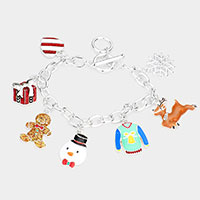 Gingerbread Man Snowman Rudolph Heart Christmas Tree Charm Station Toggle Bracelet
