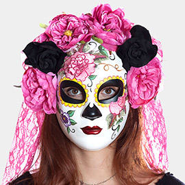 Flower Embellished Day Of the Dead Halloween Mask