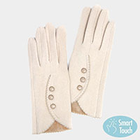 Stitches Triple Button Accented Soft Faux Suede Smart Gloves