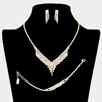 3PCS - Rhinestone Pave V Shaped Necklace Jewelry Set