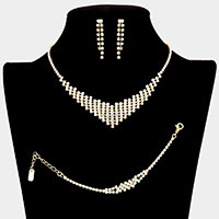3PCS - Rhinestone Pave V Shaped Necklace Jewelry Set