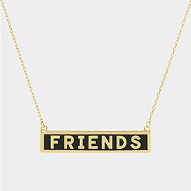 FRIENDS Gold Dipped Enamel Rectangle Message Pendant Necklace