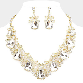 Teardrop Crystal Rhinestone Floral Vine Evening Necklace