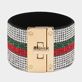 Embellished Color Block Rhinestone Wide Turn Lock Bracelet