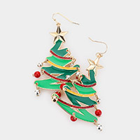 Enamel Christmas Tree Metal Ball Dangle Earrings