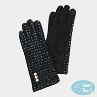 Pearl Button Accented Soft Lurex Textured Smart Gloves