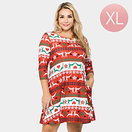 Fair Isle Reindeer Patterned A-Line Dress