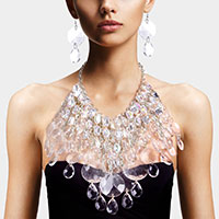 Crystal Cluster Chain Collar Statement Necklace