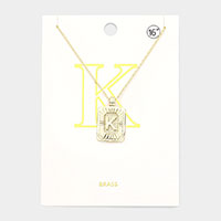 -K- Brass Metal Rectangle Monogram Pendant Necklace