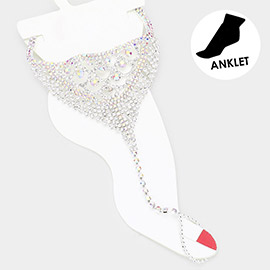 Round Stone Accented Rhinestone Net Toe Ring Evening Anklet