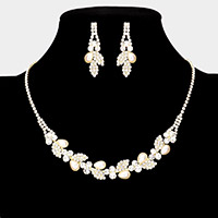 Teardrop Pearl Accented Rhinestone Petal Necklace