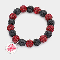 Bulldog Accented Round Charm Shamballa Ball Stretch Bracelet