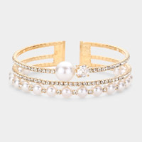 Pearl Accented Rhinestone Split Cuff Bracelet