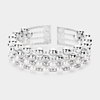 Pearl Metal Ball Accented Rhinestone Cuff Bracelet