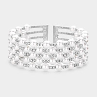 Pearl Accented Rhinestone Cuff Bracelet