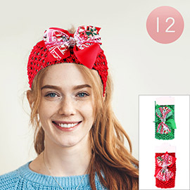 12PCS - Christmas Bow Accented Headbands