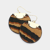 Tiger Patterned Round Dangle Earrings