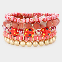 5PCS - Natural Stone Heishi Faceted Beaded Stretch Bracelets