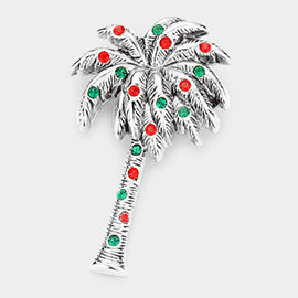 Stone Embellished Metal Palm Tree Pin Brooch / Pendant