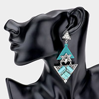 Rhinestone Turquoise Embellished Triple Triangle Link Dangle Earrings