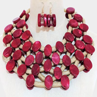 Marbled Oval Bead Cluster Statement Necklace