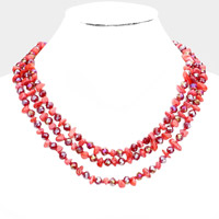 Shell Stone Faceted Beaded Triple Layered Bib Necklace