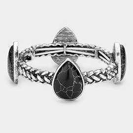 Teardrop Natural Stone Antique Metal Stretch Bracelet