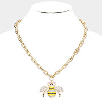 Rhinestone Embellished Honey Bee Pendant Necklace