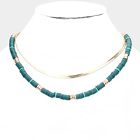 Metal Chain Heishi Beaded Double Layered Necklace