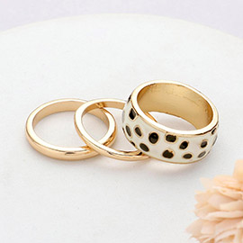 3PCS - Enamel Cheetah Patterned Metal Band Mixed Rings