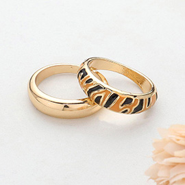 2PCS - Enamel Tiger Patterned Metal Band Mixed Rings