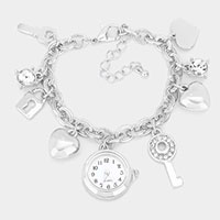 Key Lock Heart Watch Charm Station Bracelet / Watch