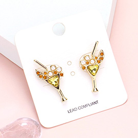 Pearl Stone Embellished Cocktail Stud Earrings