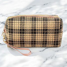 Classic Plaid Check Patterned Wristlet Cosmetic Pouch Bag