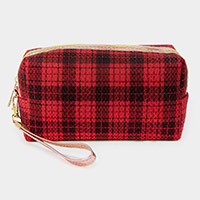 Classic Plaid Check Patterned Wristlet Cosmetic Pouch Bag