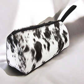 Animal Patterned Genuine Leather Cosmetic Pouch Bag