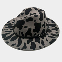 Faux Leather Band Cattle Patterned Panama Hat